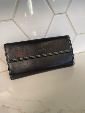 Coach Black Leather Wallet with White Stitching VINTAGE 2000